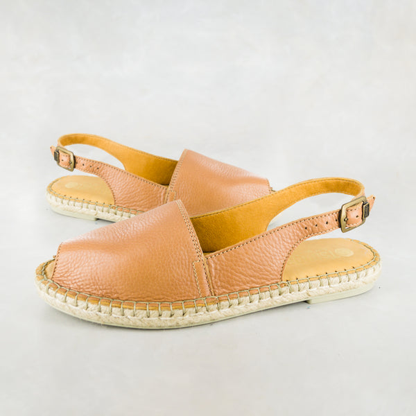 Online Exclusive Outlet Sontisa : Ladies Leather Espadrille Peep-Toe Sandal in Tan Vintage