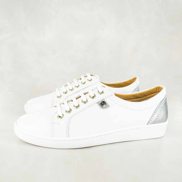 Online Exclusive Outlet Shada : Ladies Leather Sneakers in White Cayak & Tallio Grid