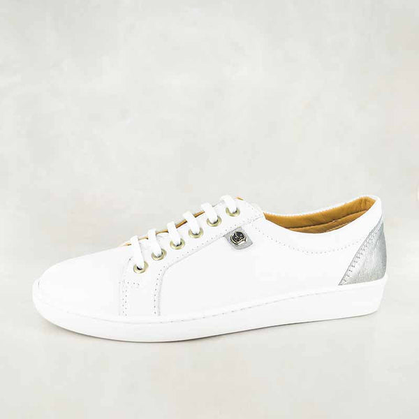 Online Exclusive Outlet Shada : Ladies Leather Sneakers in White Cayak & Tallio Grid