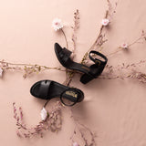 Ghardaia : Ladies High-Heeled Leather Sandal in Black Relaxa