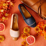 Cottonou : Ladies Leather Espadrille in Denim Cayak & Navy Velour