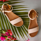 Shebelle : Ladies Leather Sandal in Cream Cayak