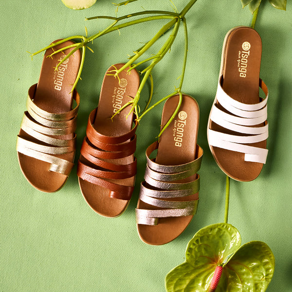 Abuye : Ladies Leather Sandal in Pink Metallic