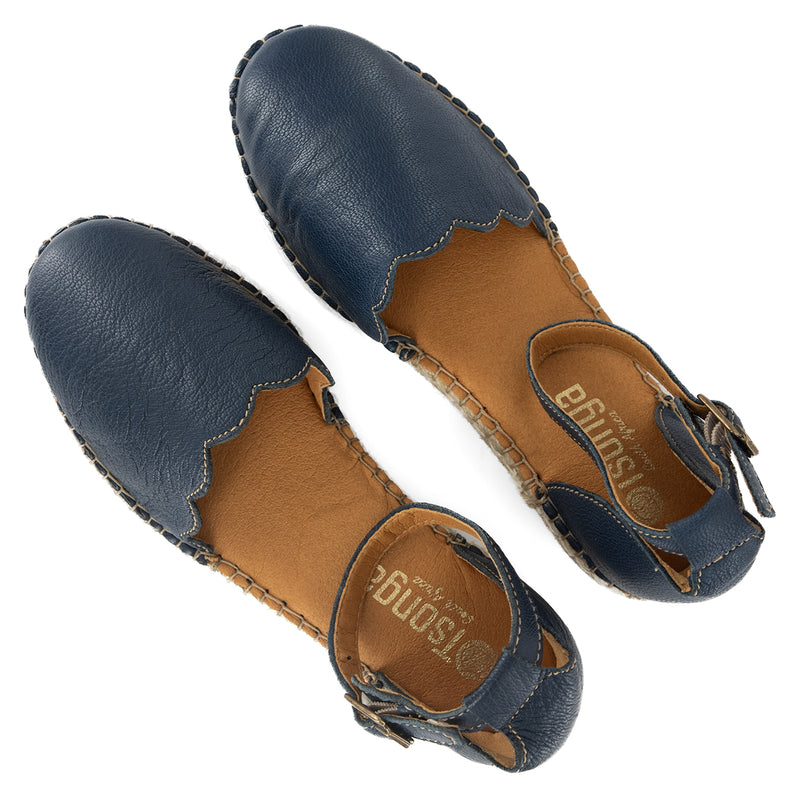 Inkantolo : Ladies Leather Wedge Espadrille in Denim Cayak