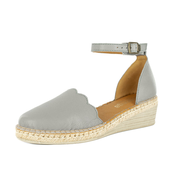 Inkantolo : Ladies Leather Wedge Espadrille in Quarry Cayak