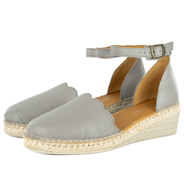 Inkantolo : Ladies Leather Wedge Espadrille in Quarry Cayak