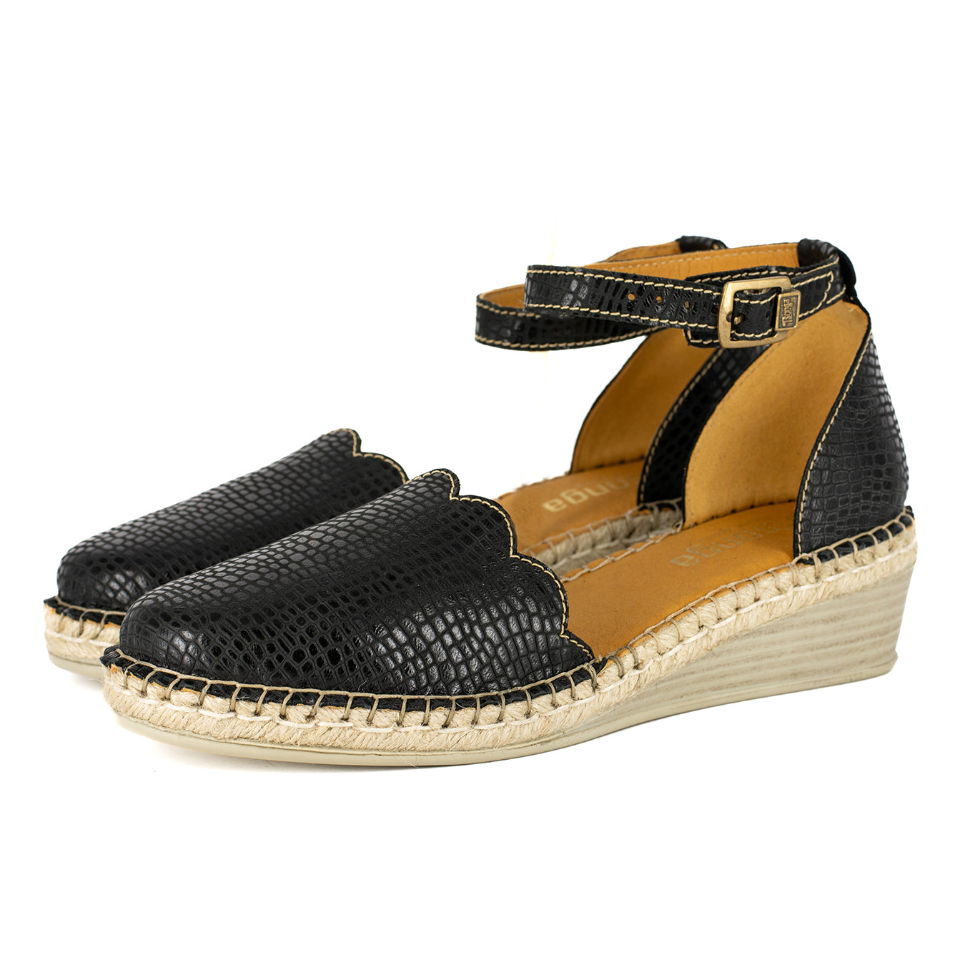 Inkantolo : Ladies Leather Wedge Espadrille in Black Coco Lux – Tsonga