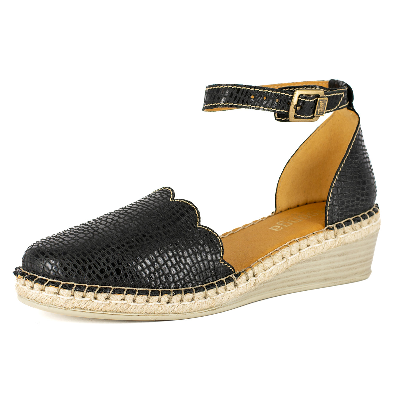 Inkantolo : Ladies Leather Wedge Espadrille In Black Coco Lux – Tsonga