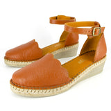 Inkantolo : Ladies Leather Wedge Espadrille in Oak Natan