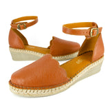 Inkantolo : Ladies Leather Wedge Espadrille in Oak Natan