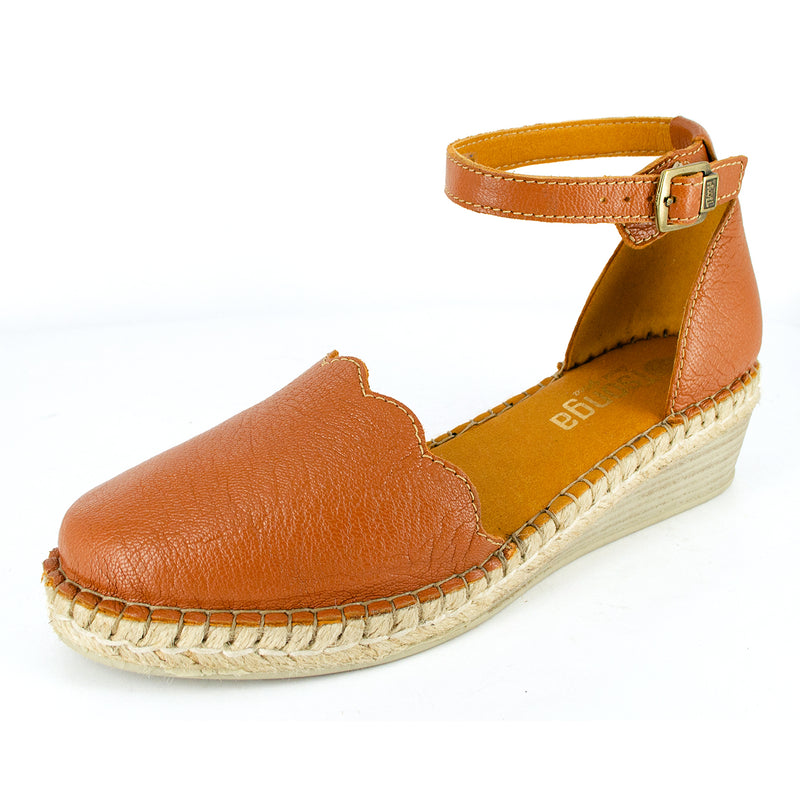 Inkantolo : Ladies Leather Wedge Espadrille in Oak Natan