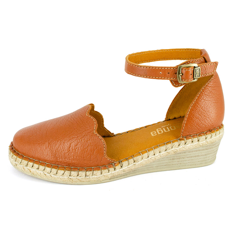 Inkantolo : Ladies Leather Wedge Espadrille in Oak Natan