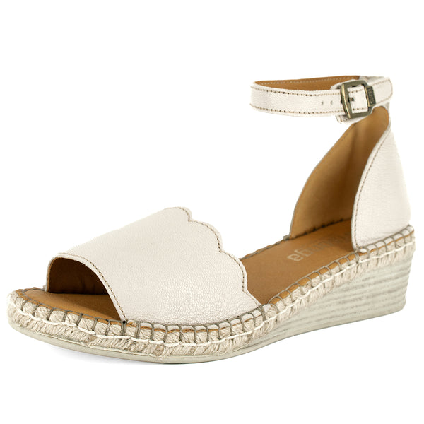 Pulika : Ladies Leather Wedge Espadrille in Cream Cayak