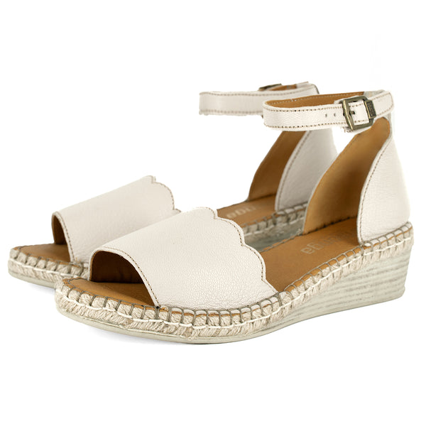 Pulika : Ladies Leather Wedge Espadrille in Cream Cayak