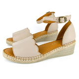 Pulika : Ladies Leather Wedge Espadrille in Cream Cayak