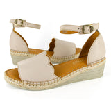 Pulika : Ladies Leather Wedge Espadrille in Cream Cayak