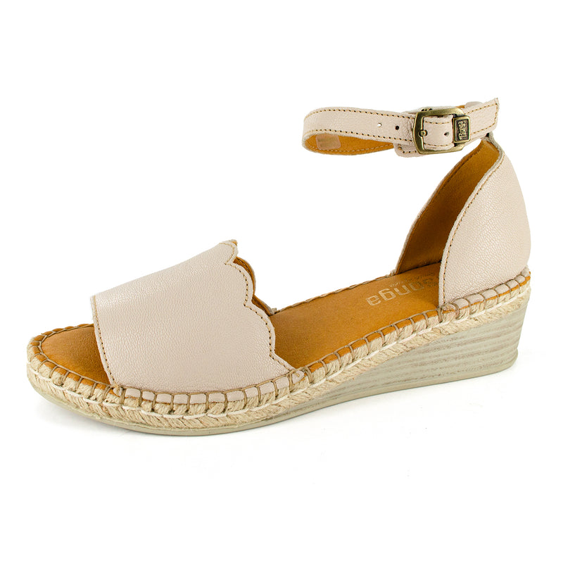 Pulika : Ladies Leather Wedge Espadrille in Cream Cayak