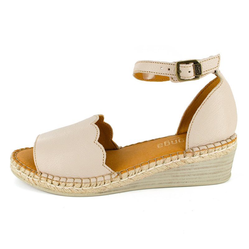 Pulika : Ladies Leather Wedge Espadrille in Cream Cayak