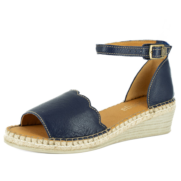 Pulika : Ladies Leather Wedge Espadrille in Marine Cayak