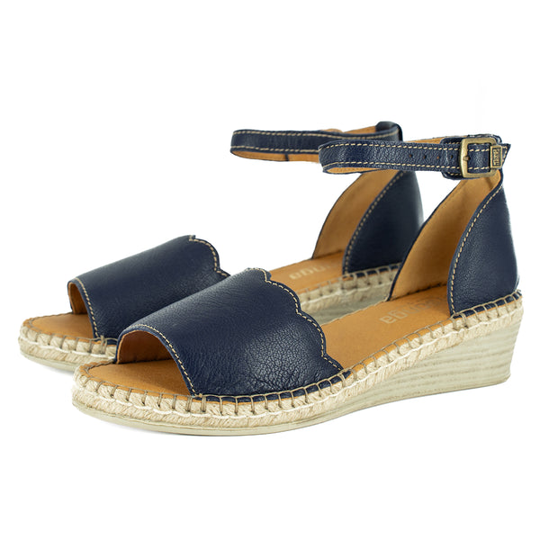 Pulika : Ladies Leather Wedge Espadrille in Marine Cayak
