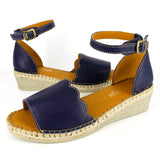 Pulika : Ladies Leather Wedge Espadrille in Marine Cayak