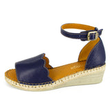 Pulika : Ladies Leather Wedge Espadrille in Marine Cayak