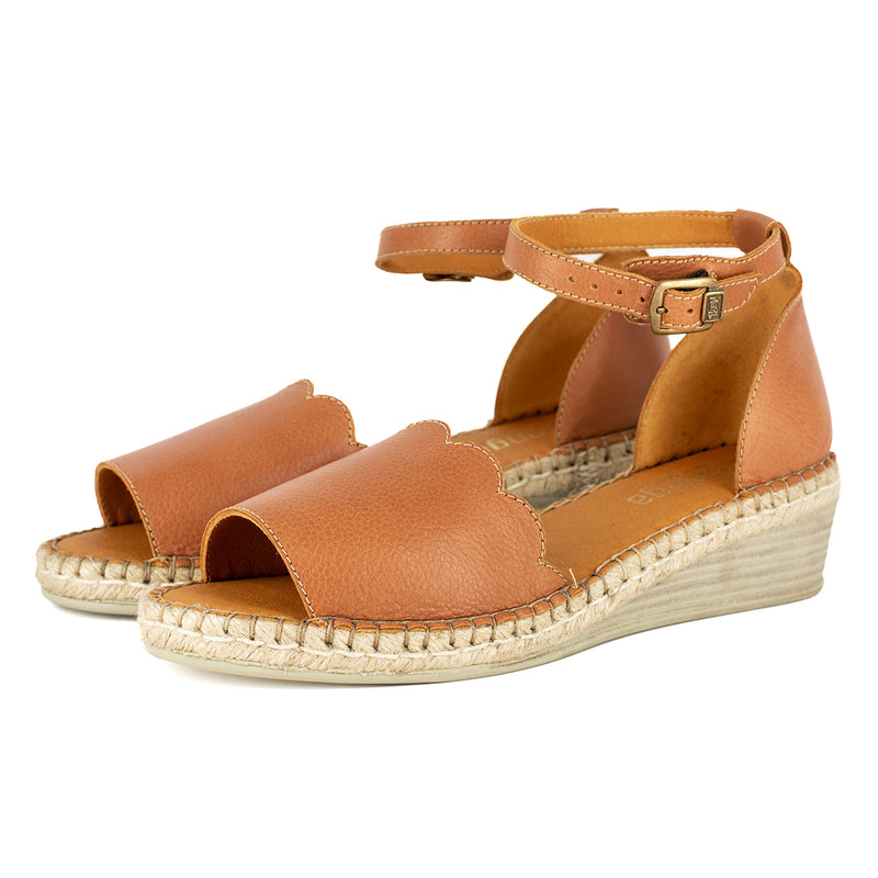 Pulika : Ladies Leather Wedge Espadrille in Tan Vintage