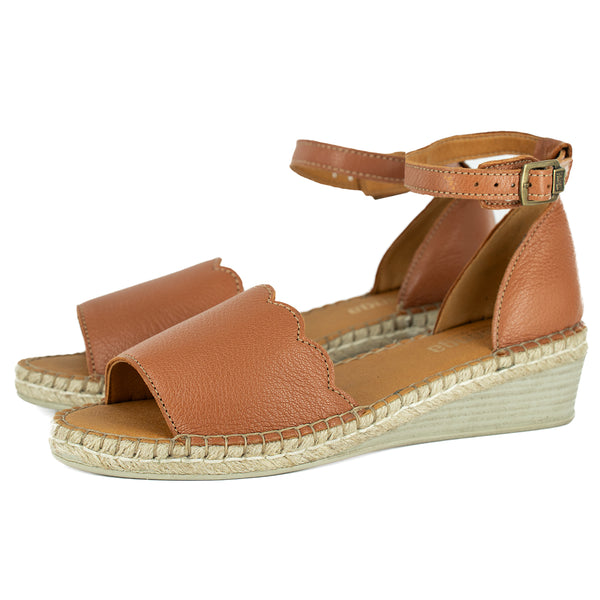 Pulika : Ladies Leather Wedge Espadrille in Oak Cayak