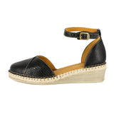 Mirembe : Ladies Leather Wedge Espadrille in Black Cayak & Black Coco Lux