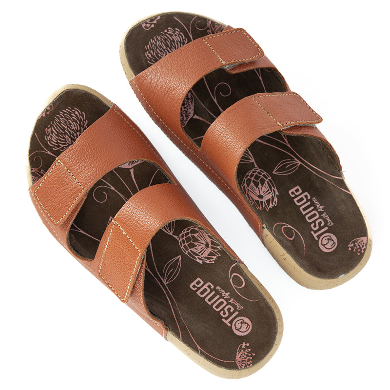 Lesedi : Ladies Leather Sandal in Oak Cayak