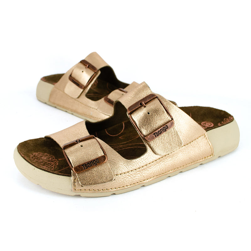 Masego : Ladies Leather Sandal in Rose Gold Metallic