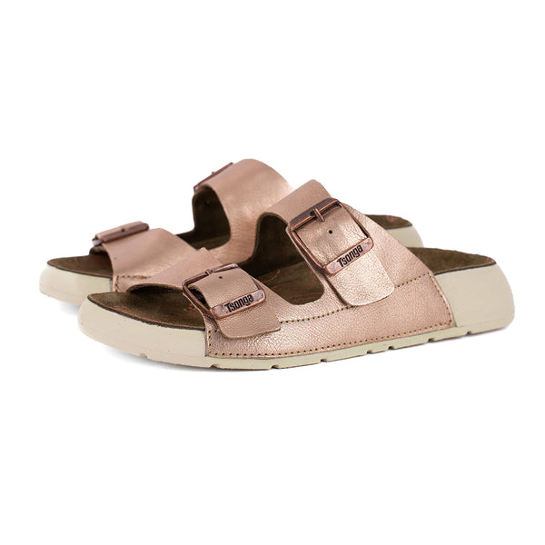 Masego : Ladies Leather Sandal in Rose Gold Metallic