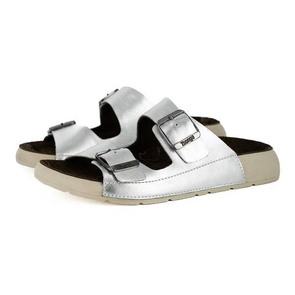 Masego : Ladies Leather Sandal in Silver Prime