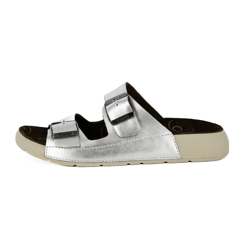 Masego : Ladies Leather Sandal in Silver Prime