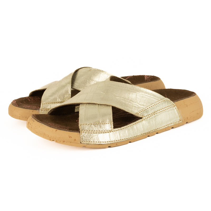 Monifa : Ladies Leather Sandal in Gold Brio