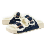 Abidjan : Ladies Leather Sandal with Wool Lining in Navy Velour