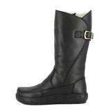 Maluju : Ladies 100% Wool-Lined Leather Mid-Calf Boot in Black Natan