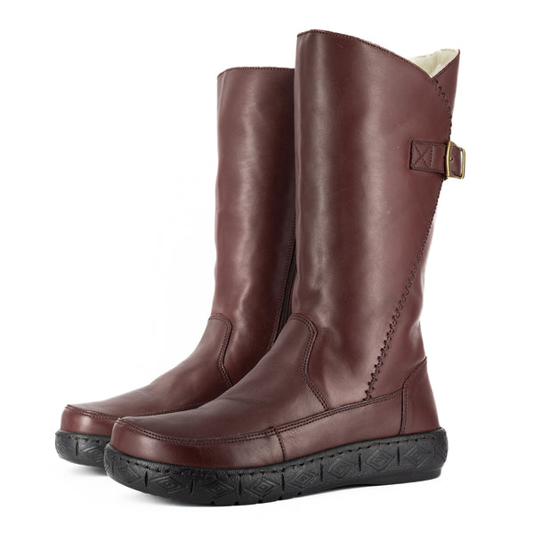 Maluju : Ladies 100% Wool-Lined Leather Mid-Calf Boot in Raisin Relaxa