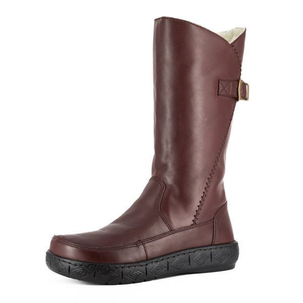 Maluju : Ladies 100% Wool-Lined Leather Mid-Calf Boot in Raisin Relaxa