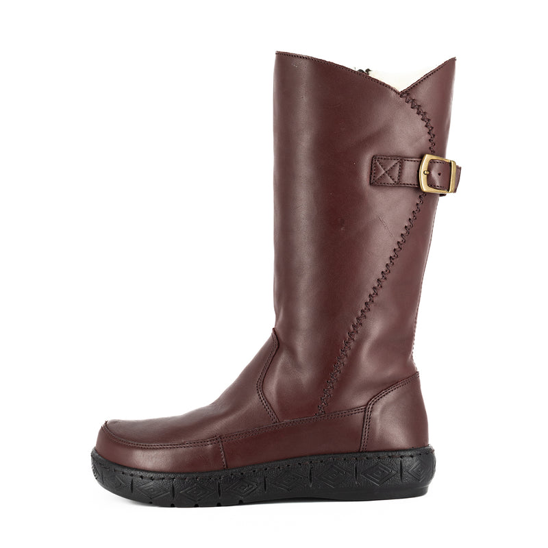 Maluju : Ladies 100% Wool-Lined Leather Mid-Calf Boot in Raisin Relaxa