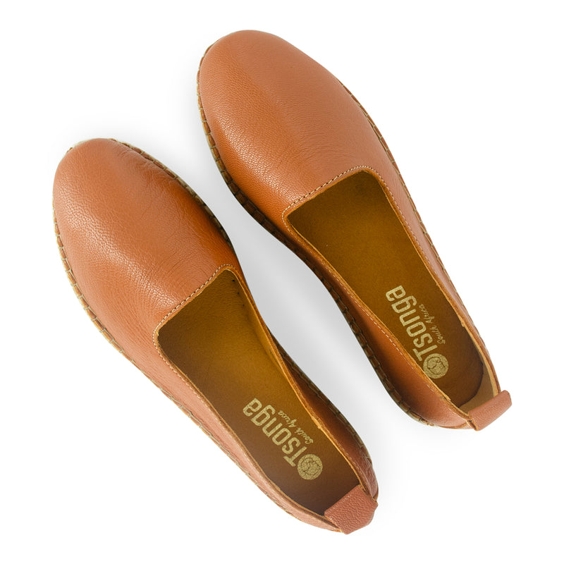 Indzima : Ladies Leather Espadrille Shoe in Oak Cayak