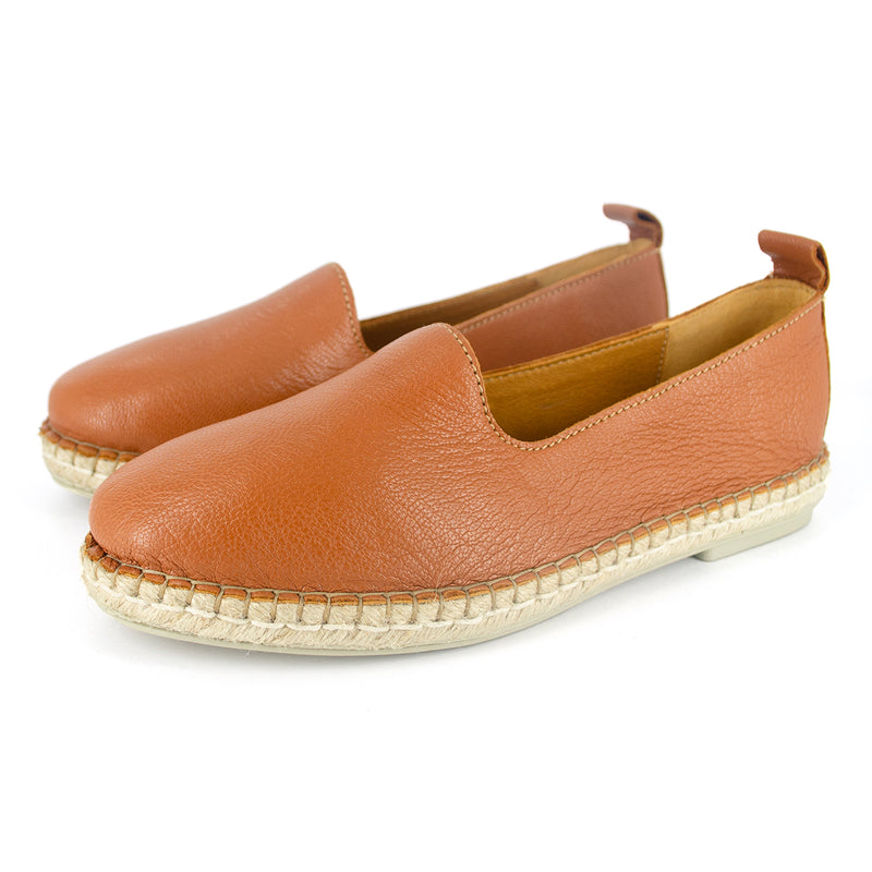 Indzima : Ladies Leather Espadrille Shoe in Oak Cayak