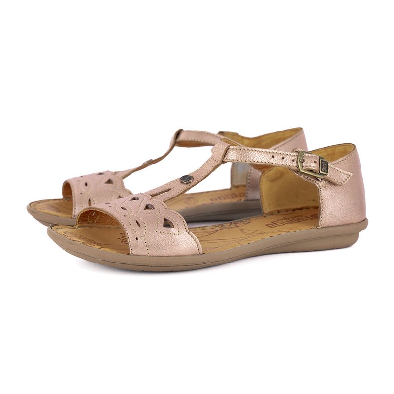 Venge : Ladies Leather Sandal in Rose Gold Metallic