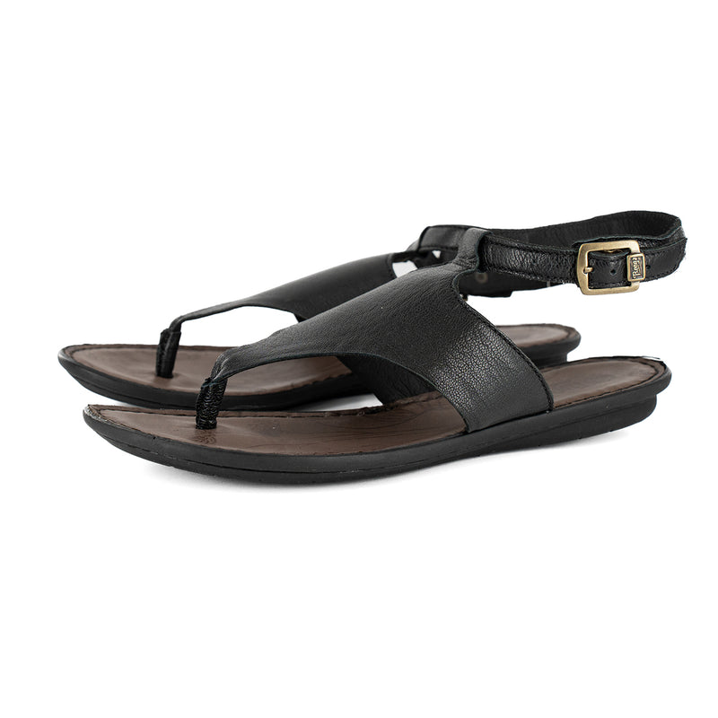 Kenitra : Ladies Leather Sandal in Black Nappa