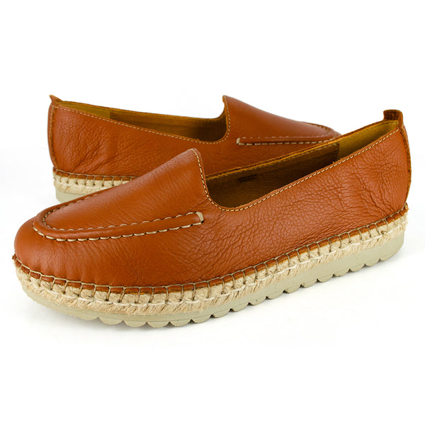 Dodoma : Ladies Leather Espadrille in Oak Natan