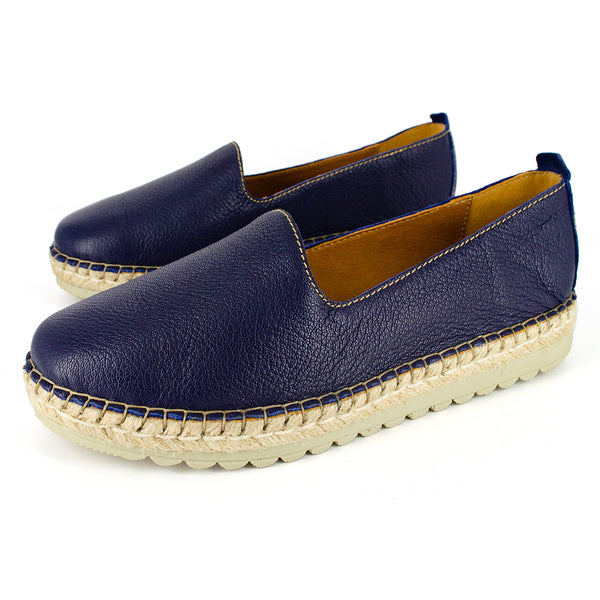 Banjul : Ladies Leather Espadrille in Marine Cayak