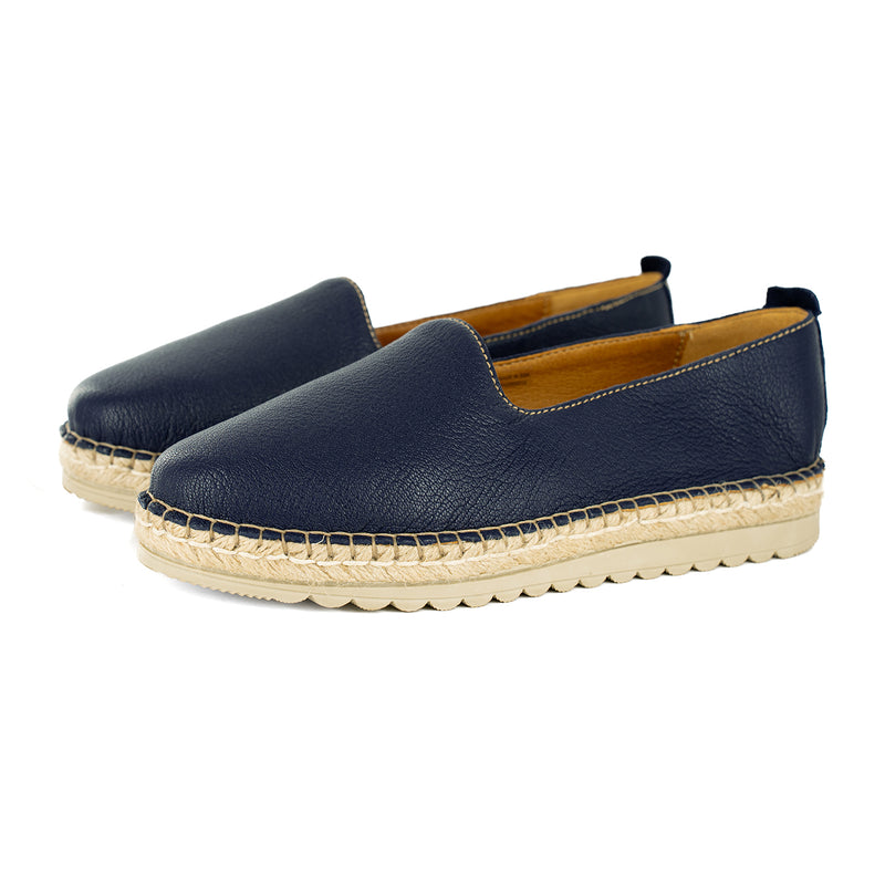 Banjul : Ladies Leather Espadrille in Marine Cayak