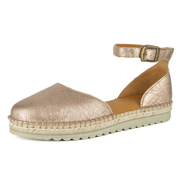 Gisenyi : Ladies Leather Espadrille Shoe in Rose Gold Metallic