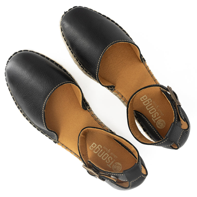 Gisenyi : Ladies Leather Espadrille Shoe in Black Natan