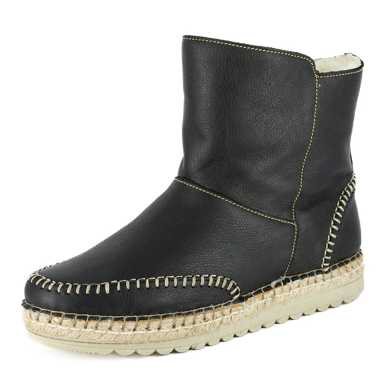 Kigali : Ladies Leather 100% Wool-Lined Boot in Black Delta